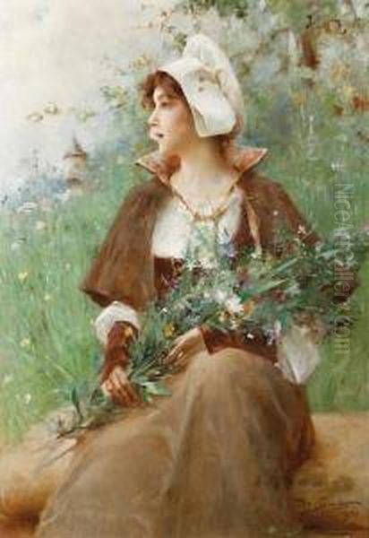 Portrait Of A Lady With Flowers - view 1