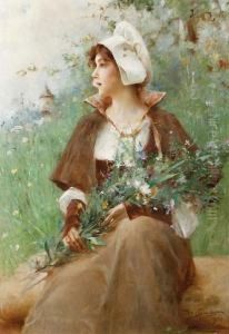 Portrait Of A Lady With Flowers by Auguste Emile Pinchart