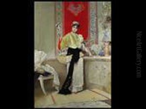 Junge Dame Beim Betrachten Von Kunstwerken by Auguste Emile Pinchart