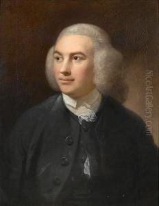 Portrait Of A Gentleman, Bust-length, In A Grey Coat With A White, Lace-edged Chemise by Robert Edge Pine
