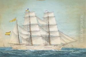 The Spanish Barque Teresa In Full Sail Off The Coast by Jose Pineda Guerra