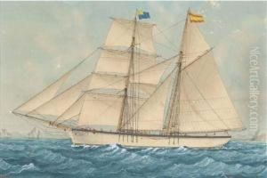 The Polacca-schooner Maria Amidst Small Craft Off The Spanishcoast by Jose Pineda Guerra