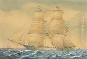 The Spanish Brig Guillermo Juan Under Sail In Themediterranean by Jose Pineda Guerra