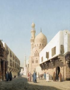 Belebte Strassenpartie In Orientalischer Stadt. by Louis-Emile Pinel De Grandchamp