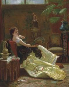 Lady With A Fan by Louis-Emile Pinel De Grandchamp