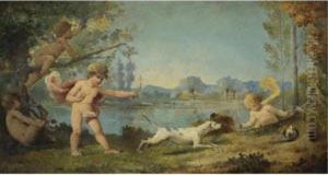 Putti Rabbit Hunting by Gustave Nicolas Pinel