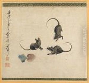 Three Mice And Root Vegetable by Luo Ping