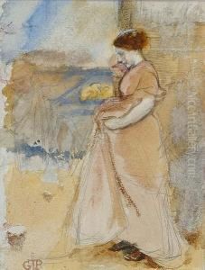 Two Women In Conversation by George John Pinwell
