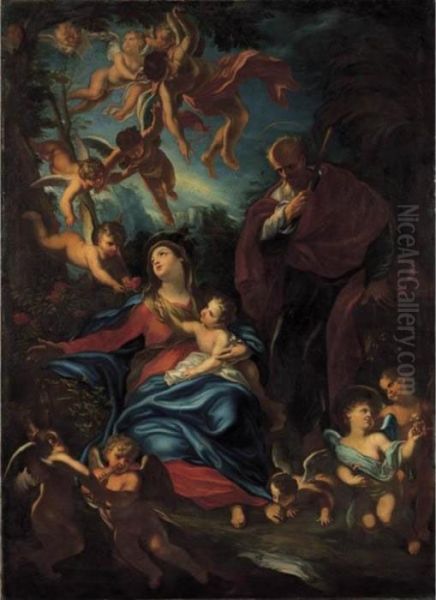Sacra Famiglia In Un Paesaggio Con Angeli - view 1