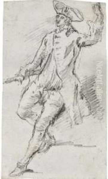 An Elegant Gentleman Wearing A Tricorn Hat, His Left Arm Raised - view 1