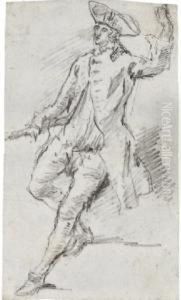 An Elegant Gentleman Wearing A Tricorn Hat, His Left Arm Raised