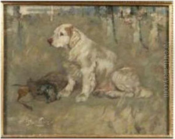 Clumber Spaniel With Pheasant - view 1