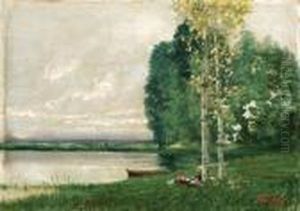 Paesaggio Lacustre Con Figure Sulla Riva