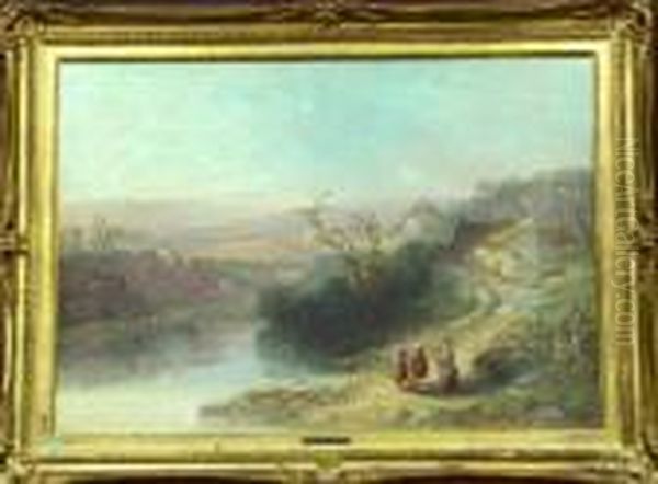 Villagers On A Country Road In An Extensive River Landscape - view 1