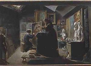 In the Artists Studio by Achille-Jacques-Jean-Marie Deveria