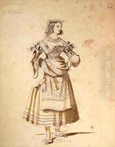 Costume design for Mathurine in an 1847 production of Don Juan by Achille-Jacques-Jean-Marie Deveria