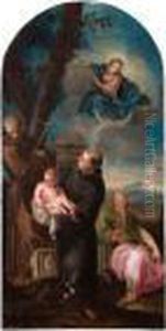 Sant'antonio Da Padova Col Bimbo Tra I Santi Francesco E Giovanni