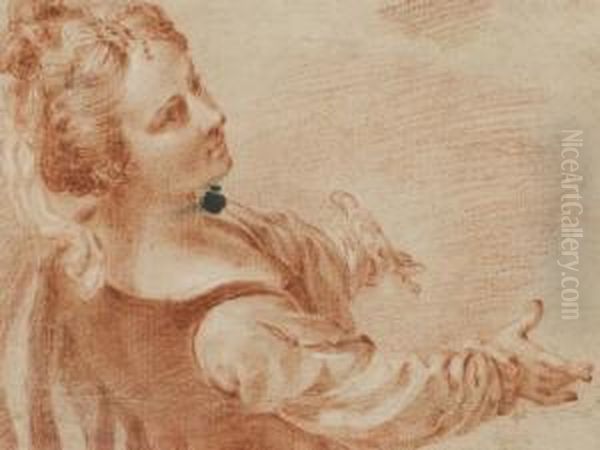 A Young Woman Leaning Back, Facing Right With Her Arms Outstretched - view 1