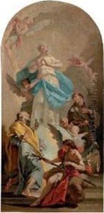 The Immaculate Conception With Saints Joseph And Anthony, In A Painted Arched Top
