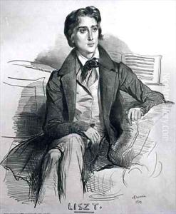 Portrait of Franz Liszt 1811-86 August 1832 by Achille-Jacques-Jean-Marie Deveria