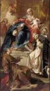 Madonna And Child With Saints Rosa Of Lima, Dominic, Bonaventura And Carlo Borromeo by Giovanni Battista Pittoni the younger