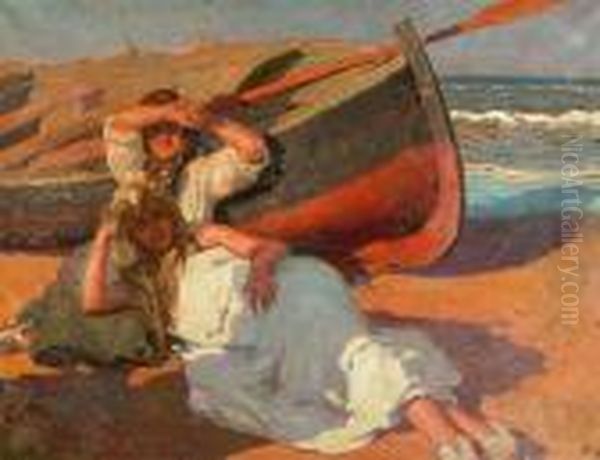 Mujeres Junto A Una Barca. - view 1