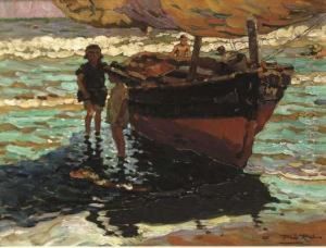 A Fishing Boat With Children On The Shore A Fishing Boat With Children On The Shore