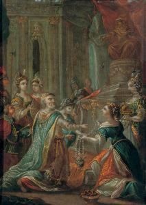 A King Offering Incense At A Shrine To Minerva by Johann Georg Platzer