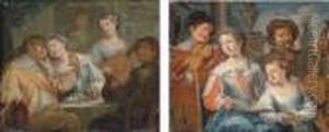 An Amorous Couple Eating And Drinking With Musicians In Aninterior An Amorous Couple Eating And Drinking With Musicians In Aninterior