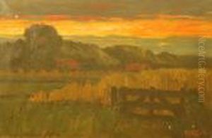Landschap Met Ondergaande Zon. Gesigneerd. Zonder Lijst by George, Jurgen Pletser