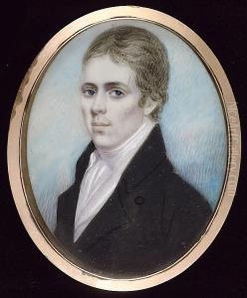 A Miniature Portrait Of A Gentleman Wearing A Black Coat, White Waistcoat And Stock - view 1