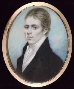 A Miniature Portrait Of A Gentleman Wearing A Black Coat, White Waistcoat And Stock