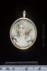 A Lady, Wearing White Dress With
 Frilled Collar And Pearls Across The Shoulders, Her Hair Powdered