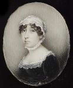A Lady, Wearing A Black Dress With White Lace Collar And Matching Bonnet