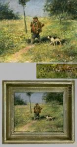 Jager Mit Hund Auf Einer Sommerwiese by Karl Pluckebaum