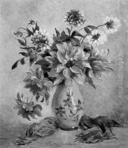 "stillleben Mit Dahlien In 
Vase". Sign. Ol Auf Karton. 70,5 X 61 Cm. Rahmen. Abbildung Seite
