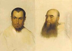 Head studies of monks by Hippolyte (Paul) Delaroche