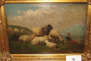 Bergere Et Ses Moutons by Andre Plumot