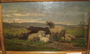 Belier Et Moutons Au Repos by Andre Plumot