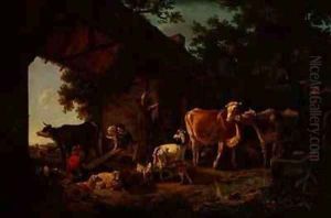 Animals Coming out of the Barn