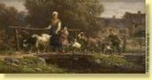 La Conduite Du Troupeau De Chevres Sur Un Pont by Andre Plumot