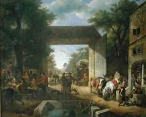 A Market at the Gates of an Inn by Jean Louis (Marnette) De Marne