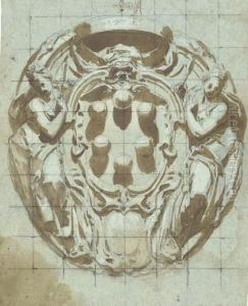 An Elaborate Cartouche With The Medici Arms Flanked By Figures Ofjustice And Wisdom - view 1