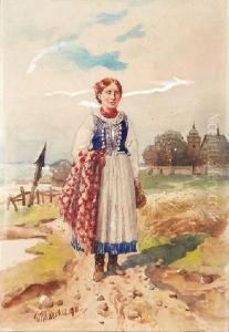 Wiejska Kobieta Na Drodze by Michal Pociecha