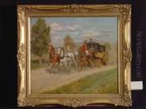 Vierspanner Mit Kutsche U. Reitendem Soldaten by Alexander Pock