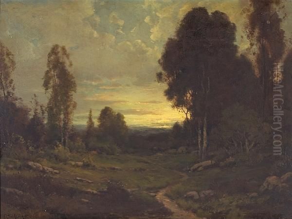 Cattle Grazing Along A Path At Sunset - view 1