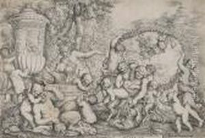 Bacchanal With Two Faunes And Children, Carrying A Drunken Silenus by Giovanni Andrea Podesta