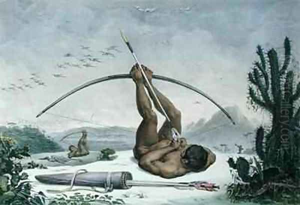 Cabocle Indian hunting birds with a bow and arrow - view 1