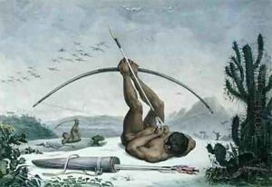 Cabocle Indian hunting birds with a bow and arrow by Jean Baptiste Debret