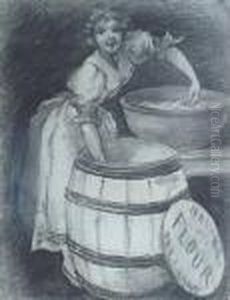 Woman And Barrel Of Flour by Willy Andrew Pogany